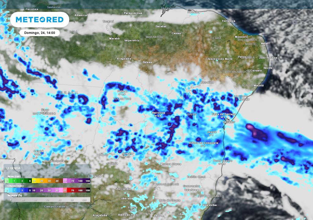 Previsão de nebulosidade e chuva no domingo durante a tarde.