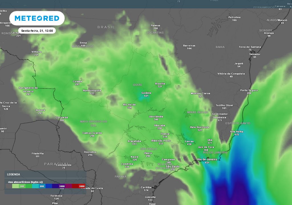 Previsão de rios atmosféricos na sexta-feira durante a tarde.