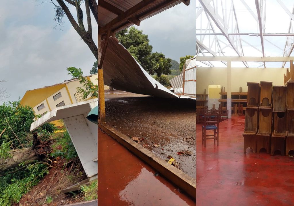 Igreja foi destelhada em Planalto, no Paraná, devido às tempestades severas.
