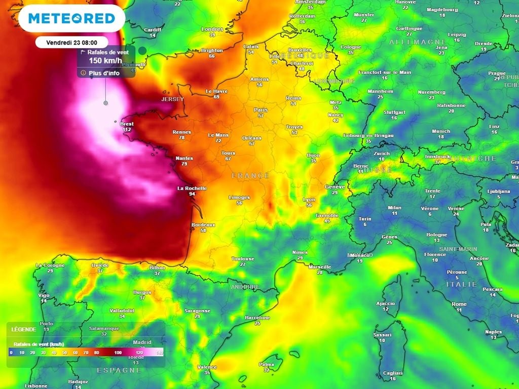 Des rafales de vent jusqu'à 150 km/h sont attendues en fin de nuit de jeudi à vendredi. Des rafales de vent jusqu'à 150 km/h sont attendues en fin de nuit de jeudi à vendredi.