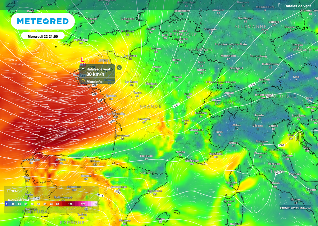Renforcement des vents par l'ouest dès ce mercredi soir. Renforcement des vents par l'ouest dès ce mercredi soir.