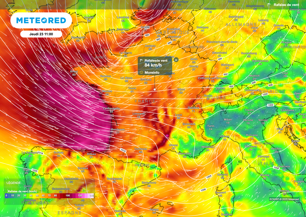 Rafales de plus en plus fortes en journée de jeudi. Rafales de plus en plus fortes en journée de jeudi.
