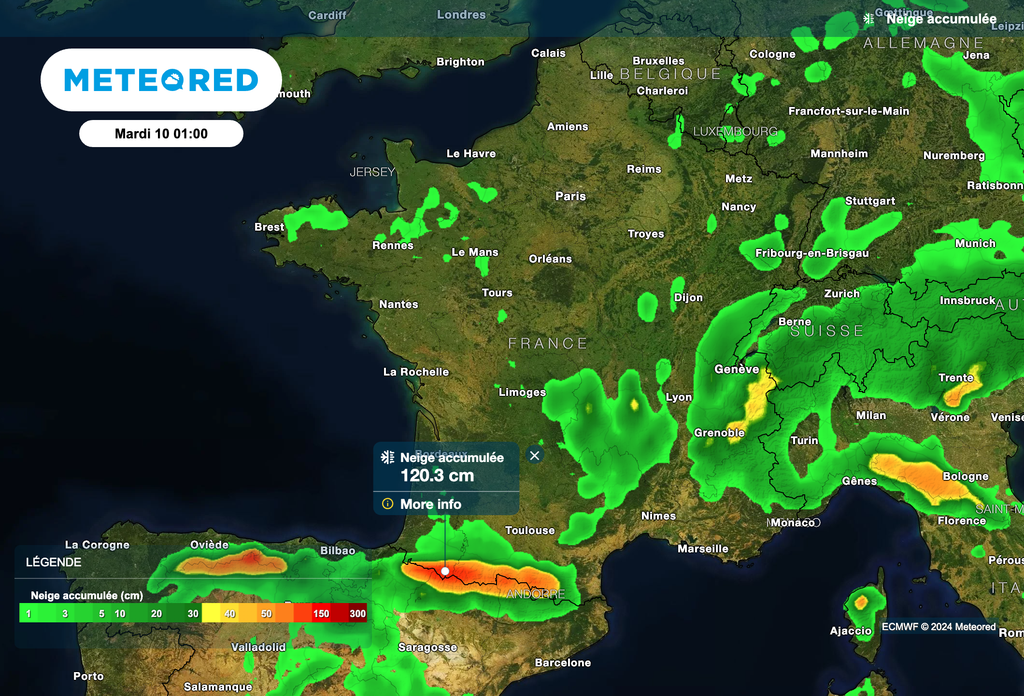 D'abondantes chutes de neige attendues dans les Pyrénées d'ici lundi prochain.