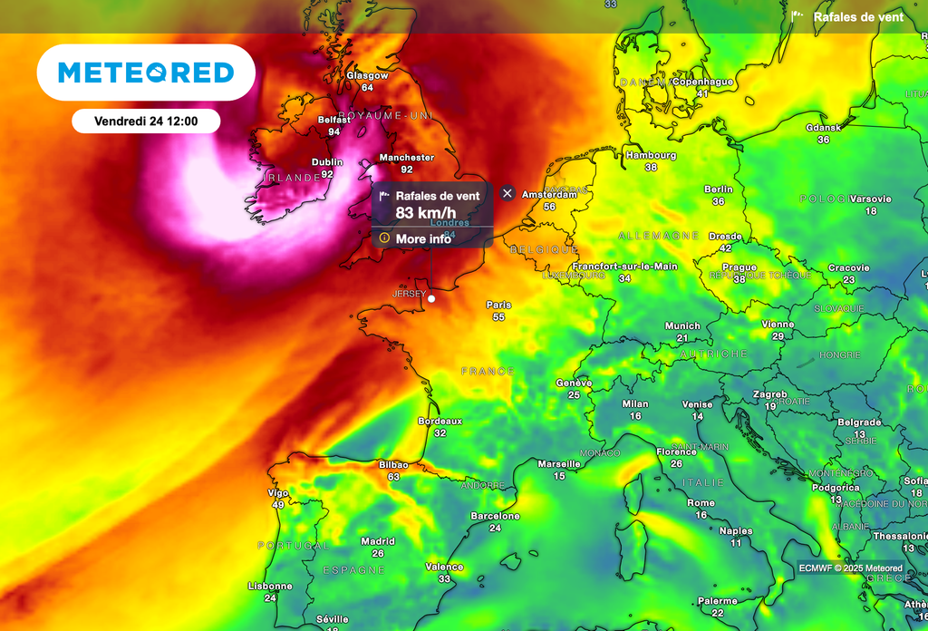 Rafales à près de 100 km/h attendues le long de la Manche.