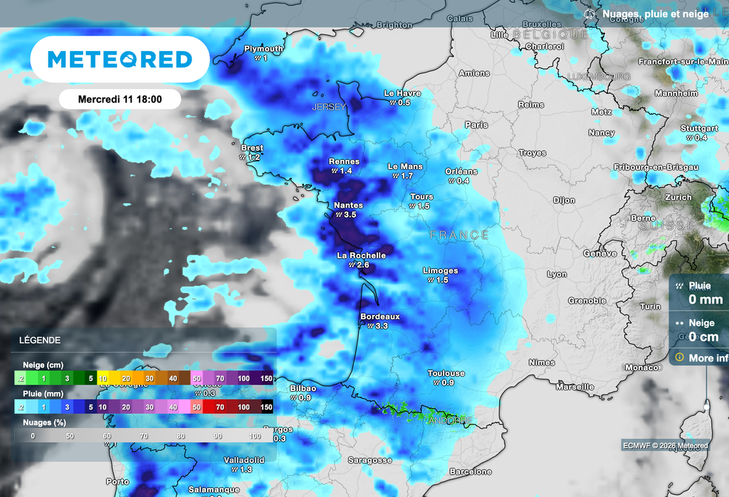 Arrivée d'une nouvelle perturbation associée à la tempête Nils.
