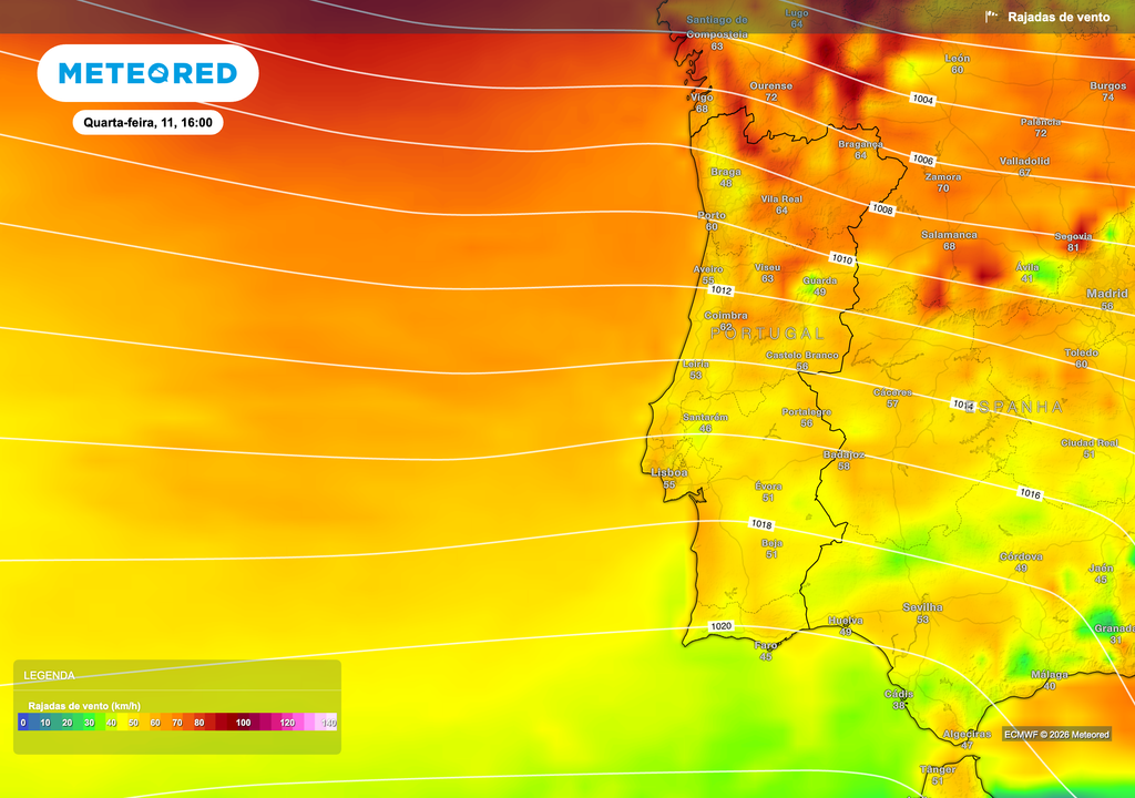Na quarta-feira, 11, o vento deverá soprar com maior intensidade, com rajadas mais fortes no litoral e nas terras altas.