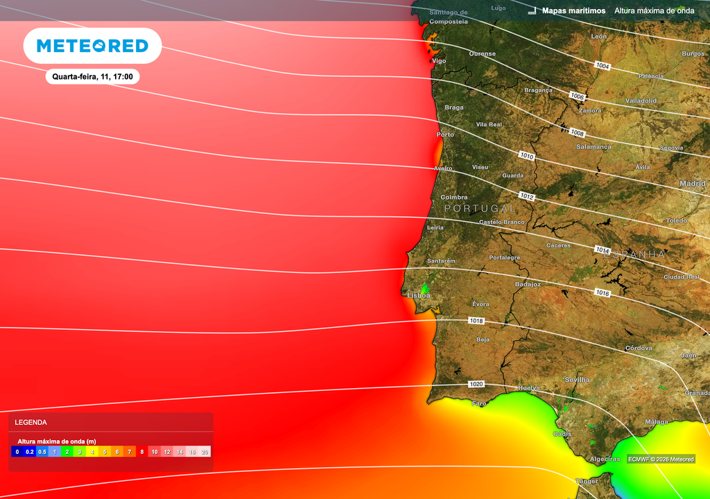 Na quarta-feira, 11, a ondulação deverá atingir valores mais elevados no litoral ocidental, com agitação marítima significativa ao longo da costa.