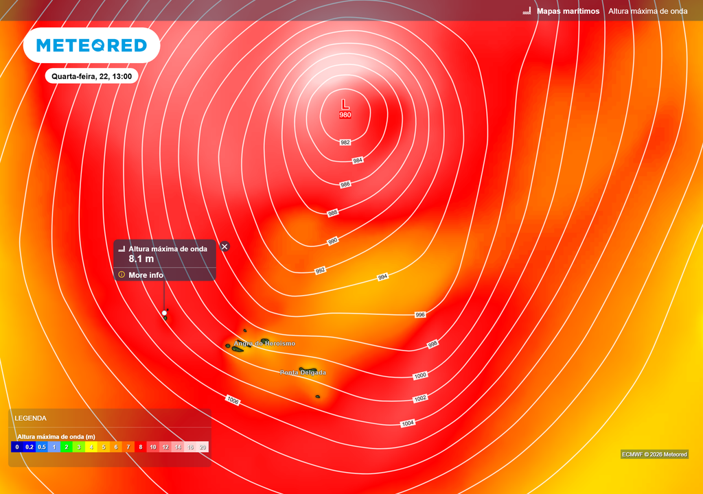 Segundo o IPMA, os grupos Ocidental e Central dos Açores encontram-se sob aviso amarelo devido à agitação marítima.