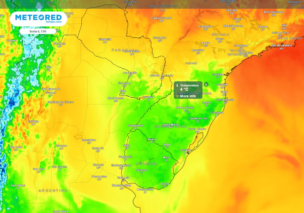 Previsão de temperaturas mínimas na madrugada da sexta-feira.