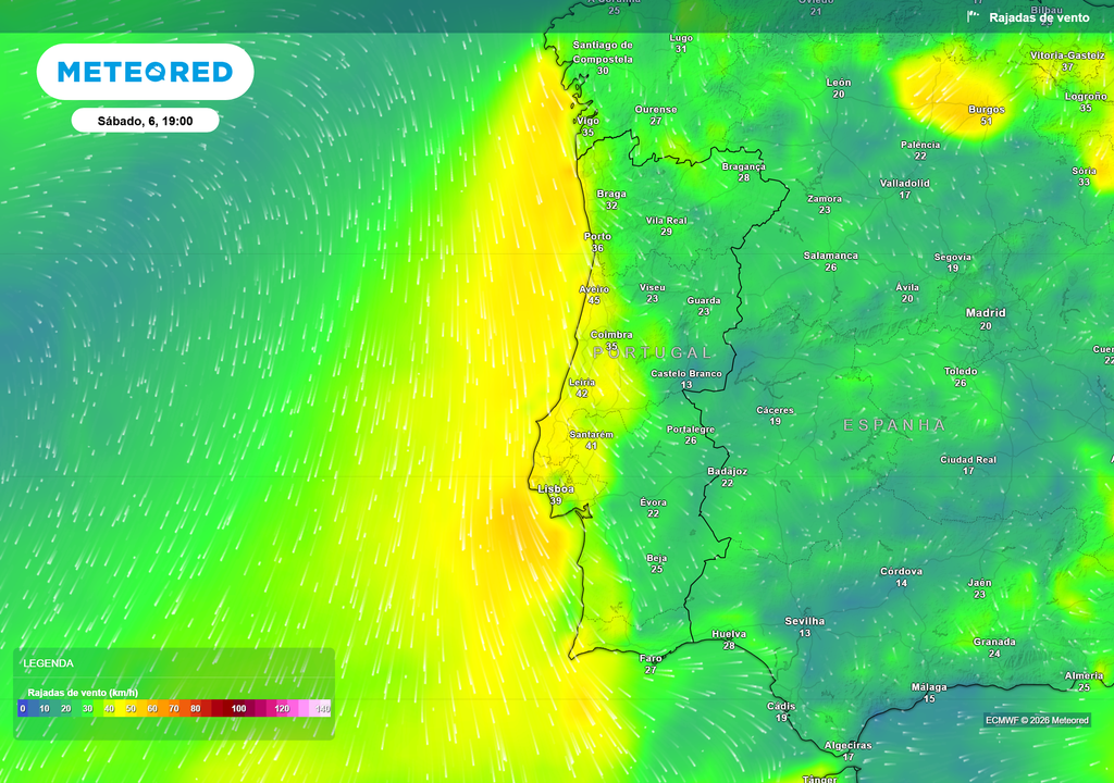 O sábado será marcado por muita nebulosidade no Norte e Centro e vento moderado na faixa costeira ocidental. As rajadas poderão atingir os 50 km/h, tornando desconfortáveis as atividades junto ao mar.
