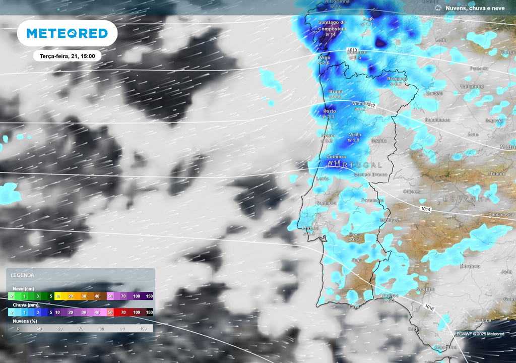 Mapa atmosférico: chuva, nuvens e vento Mapa atmosférico: chuva, nuvens e vento