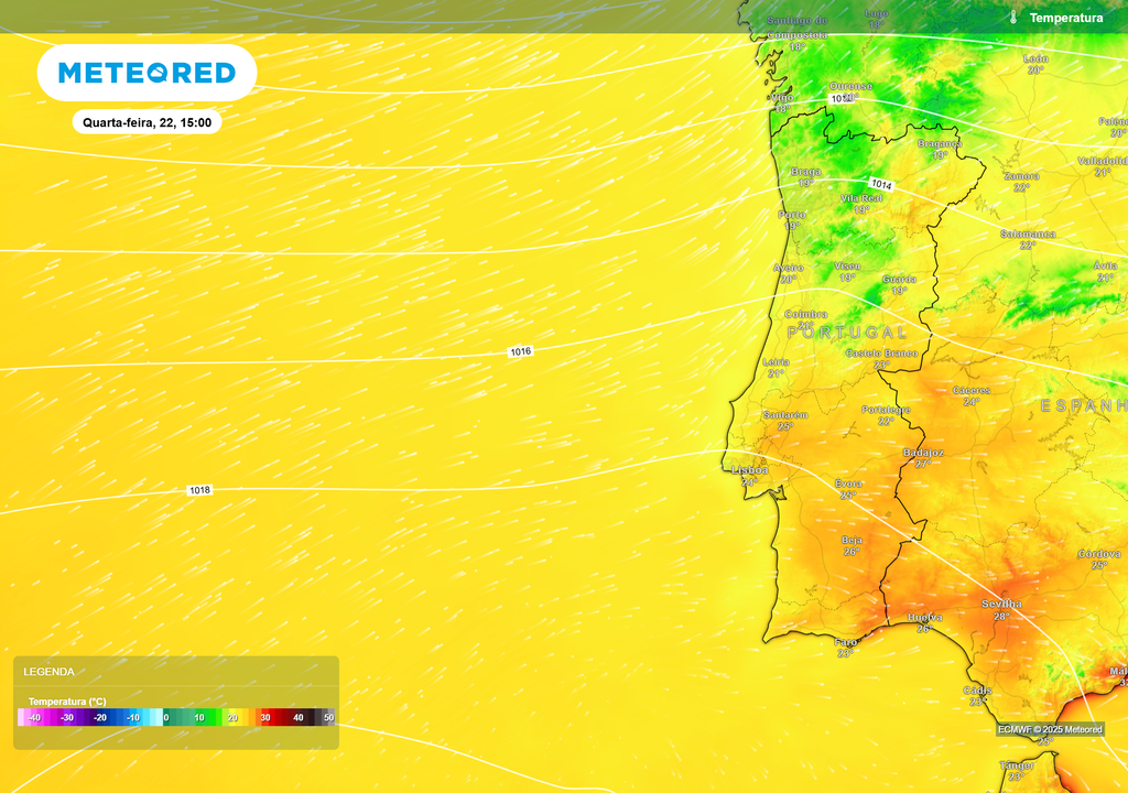 Temperaturas máximas previstas para quarta-feira, 22 de outubro Temperaturas máximas previstas para quarta-feira, 22 de outubro