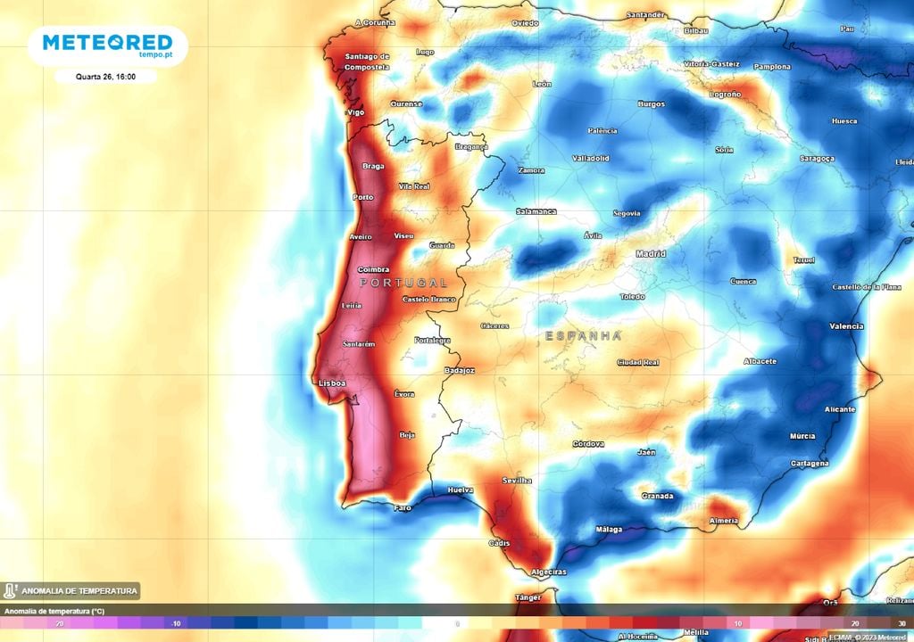 anomalia da temperatura; calor; previsão do tempo; Portugal