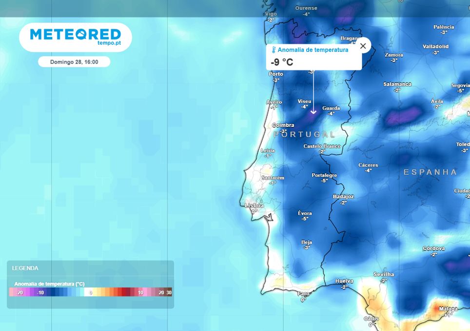 anomalia de temperatura Portugal
