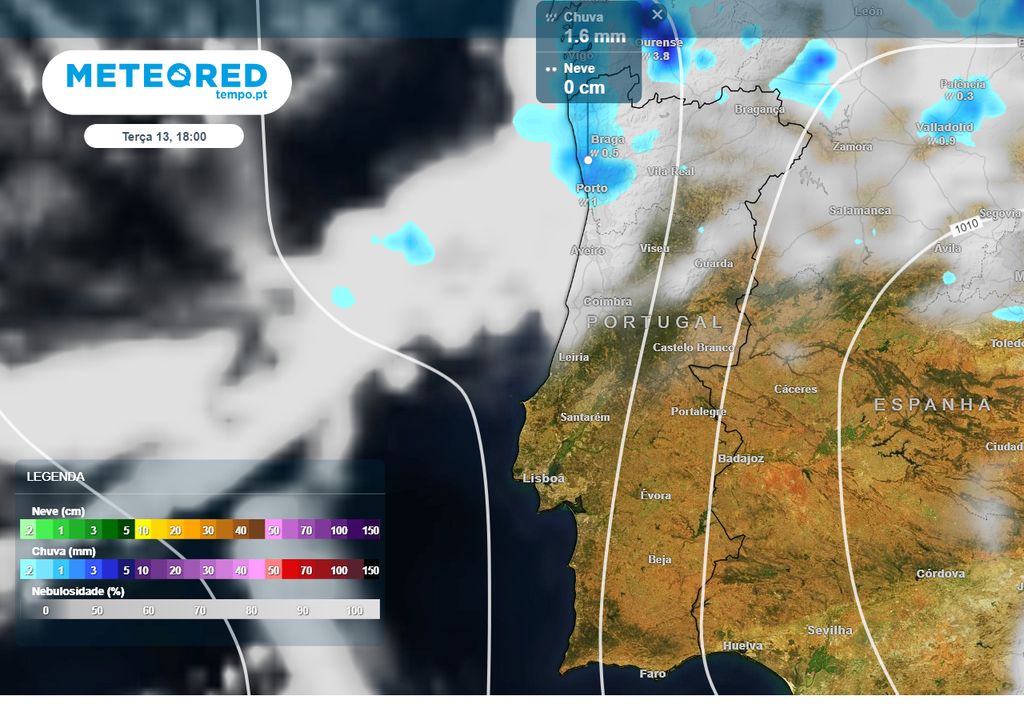 Mapa de lluvia y nubosidad.