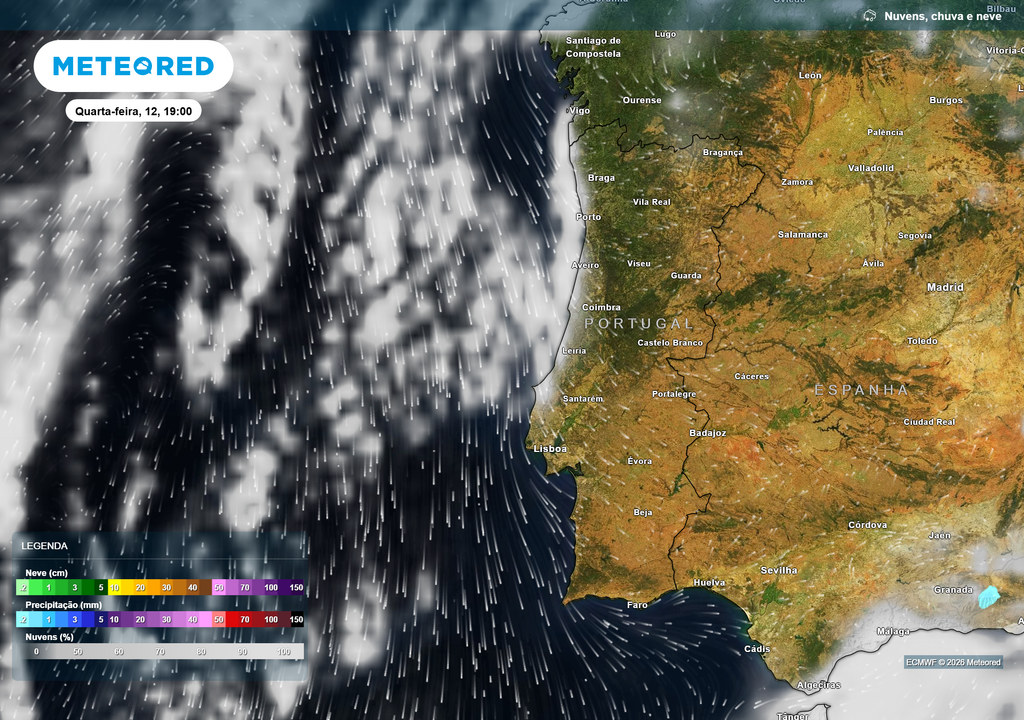 Durante o eclipse solar, Portugal deverá estar sob influência de uma crista anticiclónica, favorecendo tempo estável. Apenas alguma nebulosidade baixa poderá persistir junto ao litoral Oeste.