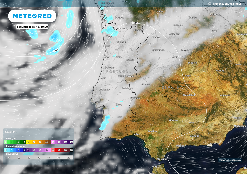 Na manhã de segunda-feira, a nebulosidade deverá concentrar-se sobretudo no litoral Norte e Centro, acompanhada por períodos de chuva fraca. Ao longo dos dias seguintes, o tempo tenderá a tornar-se progressivamente mais estável.