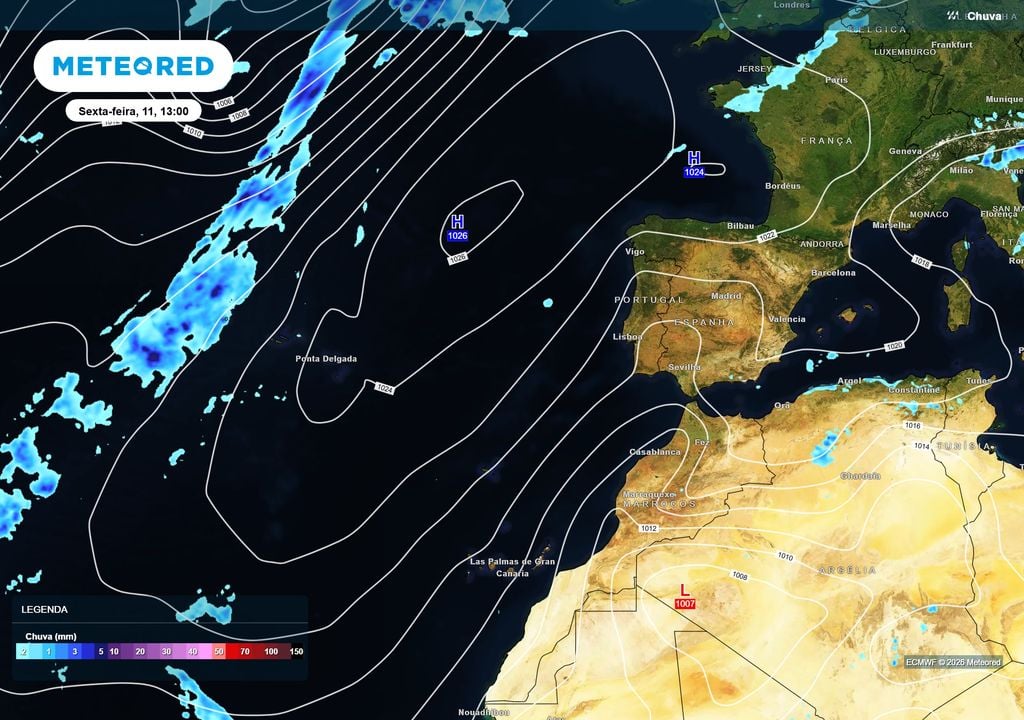 chuva prevista Entre sexta-feira e domingo, dias 11 e 13 de setembro, as condições atmosféricas manter-se-ão favoráveis em Portugal Continental e na Madeira, devido ao domínio do anticiclone. Nos Açores poderá chover, ainda que sem risco associado.