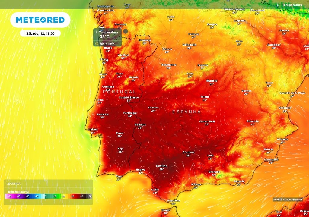 No sábado, dia 12 de setembro, espera-se uma subida das temperaturas também no litoral Norte e Centro, onde cidades mais próximas do mar poderão registar valores acima dos 30 ºC.