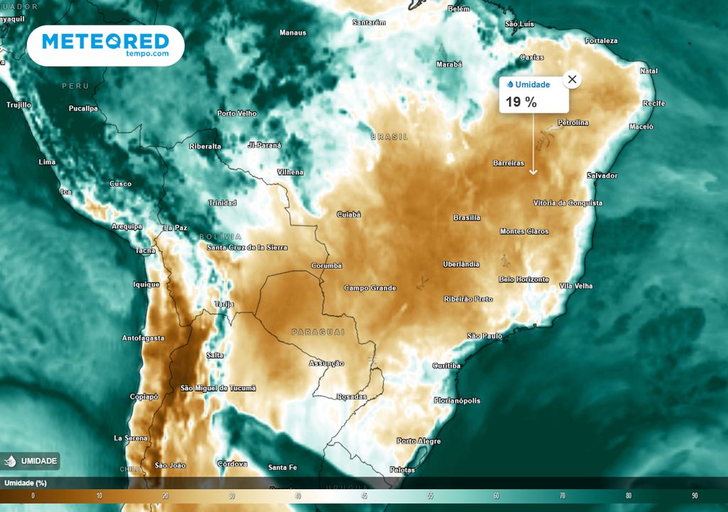 Previsão de umidade relativa mínima para Domingo (17) de tarde. Previsão de umidade relativa mínima para Domingo (17) de tarde.
