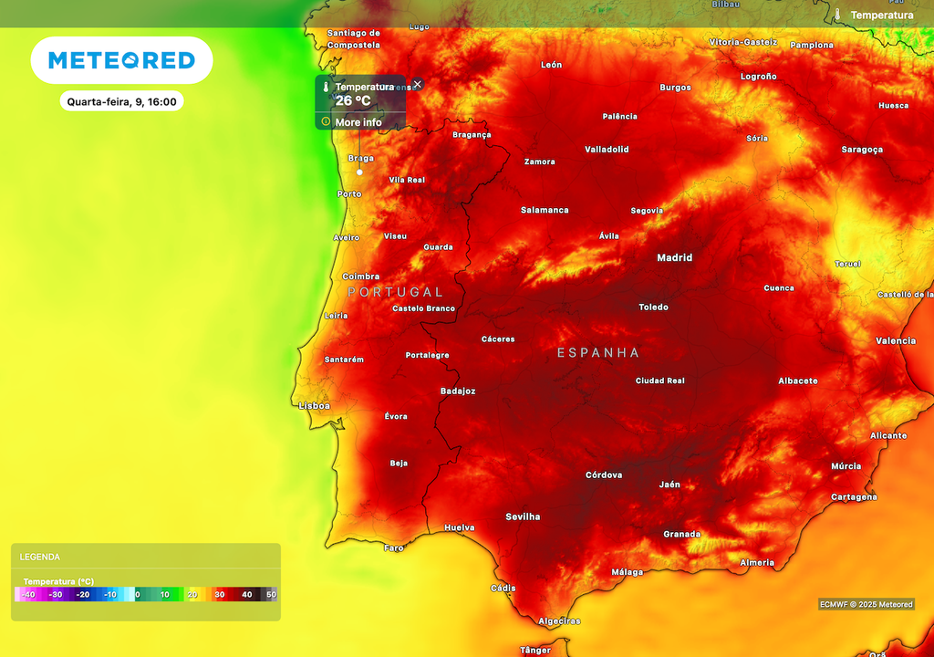 Temperaturas descem no litoral, mas mantêm-se muito elevadas no interior. Temperaturas descem no litoral, mas mantêm-se muito elevadas no interior.