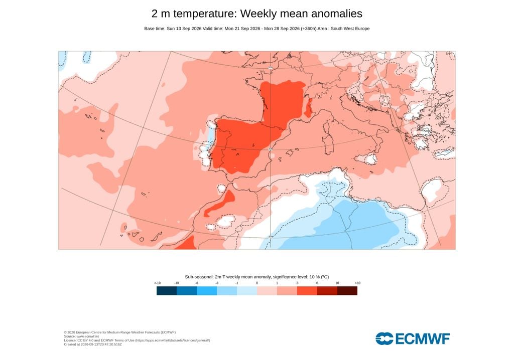 anomalia térmica As temperaturas deverão apresentar valores acima da normal climatológica de referência em praticamente todo o território nas últimas semanas do mês de setembro.