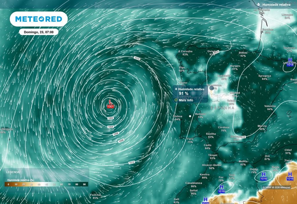 A aproximação de uma depressão à nossa geografia irá resultar num aumento da humidade relativa do ar, especialmente a partir de domingo, dia 23 de agosto.