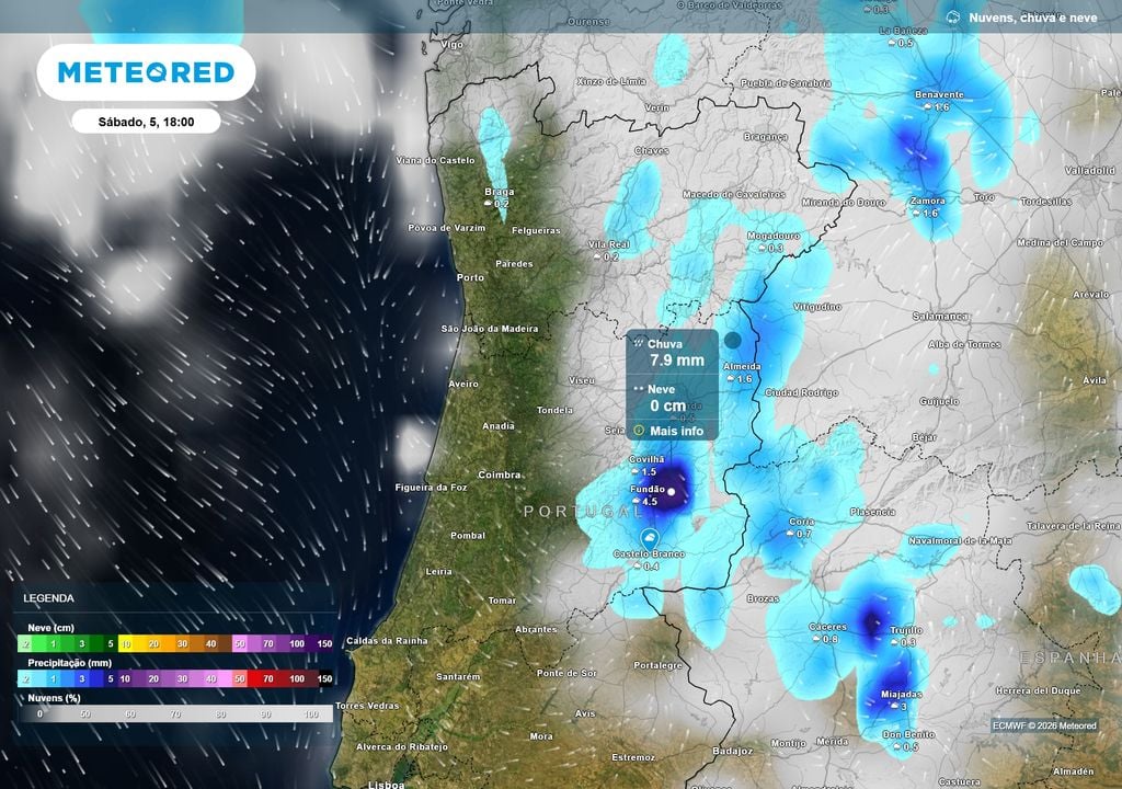 Precipitação Durante a tarde, a instabilidade aumenta no interior Norte e Centro. Alguns aguaceiros poderão ser moderados a fortes durante curtos períodos, com acumulados horários localmente próximos dos 8 mm.