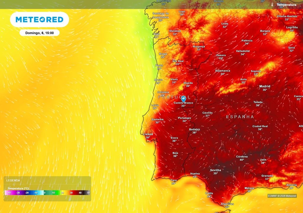 No domingo, o calor começa a perder intensidade e deixam de ser previstos valores próximos dos 40 ºC. O arrefecimento será mais evidente no litoral Norte e Centro, enquanto o interior Sul continuará quente.