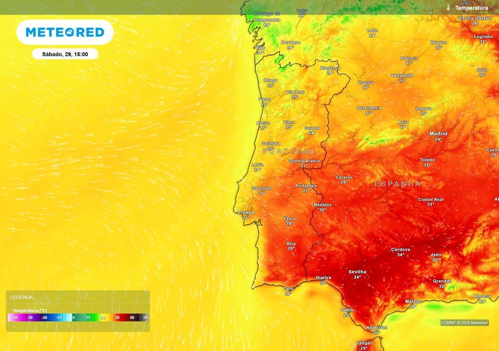 As temperaturas começam a recuperar este sábado, sobretudo no interior Sul, onde alguns locais poderão aproximar-se dos 30 ºC. No litoral Norte e Centro, os valores permanecem mais contidos, geralmente entre os 20 e 24 ºC.
