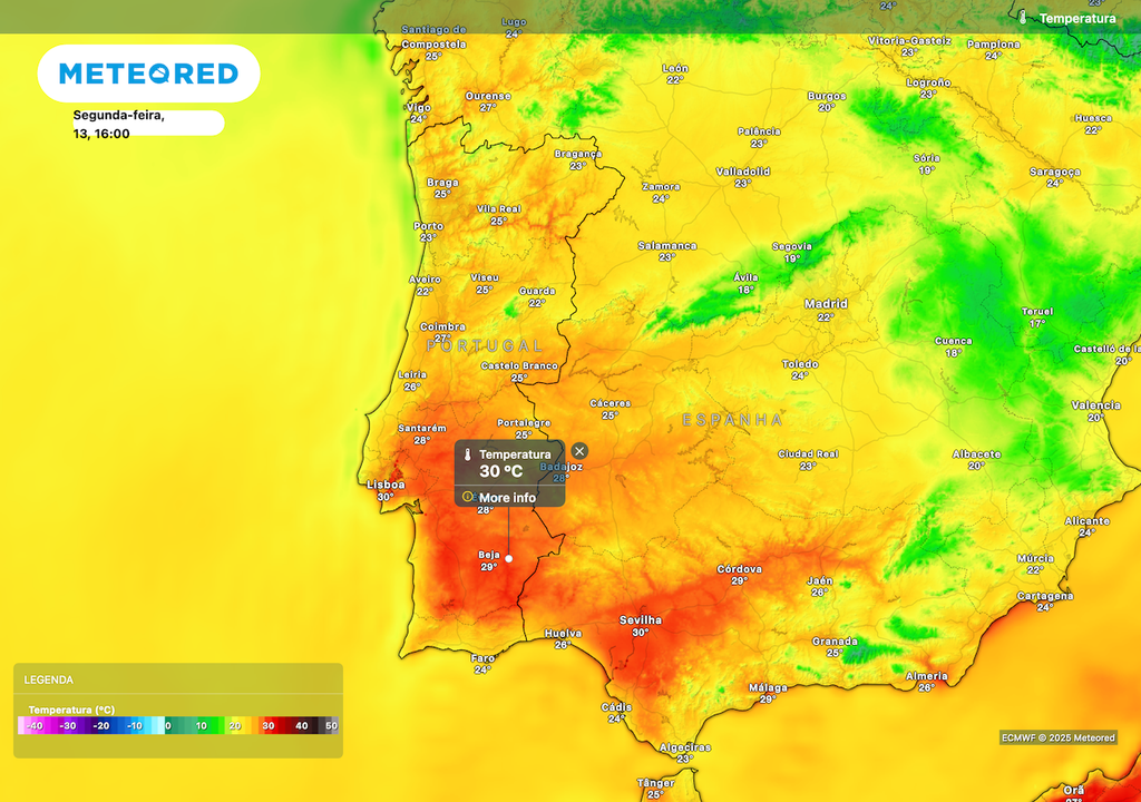 Temperaturas elevadas durante o início da semana, podendo chegar aos 30 ºC. Temperaturas elevadas durante o início da semana, podendo chegar aos 30 ºC.
