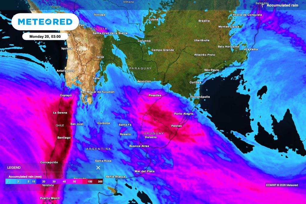 erosão, risco, chuva Até a madrugada de segunda-feira, a chuva mais volumosa se concentra sobre o Rio Grande do Sul e o Uruguai, elevando o risco de encharcamento, erosão e paralisação do manejo nas culturas de inverno.