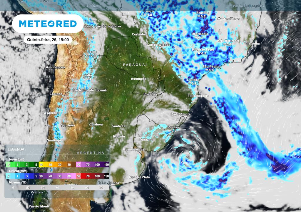 Previsão de nebulosidade, ventos e chuva nesta quinta-feira durante a tarde.