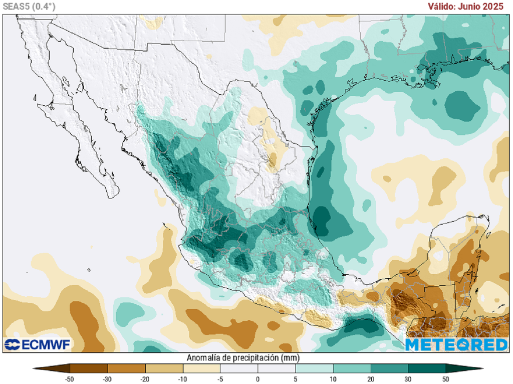 Pronóstico de anomalía de precipitaciones en junio 2025