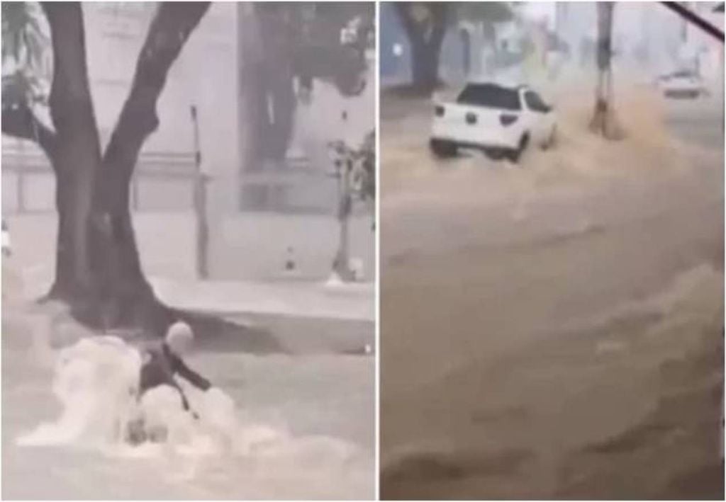 Imagens mostram um idoso sendo levado pela força da água na Bahia. Crédito: Reprodução/Redes Sociais.