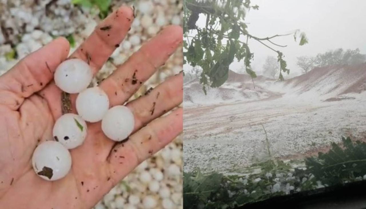 Granizo registrado na zona rural de Abadia dos Dourados, no Alto Paranaíba. Foto: Reprodução/Redes Sociais