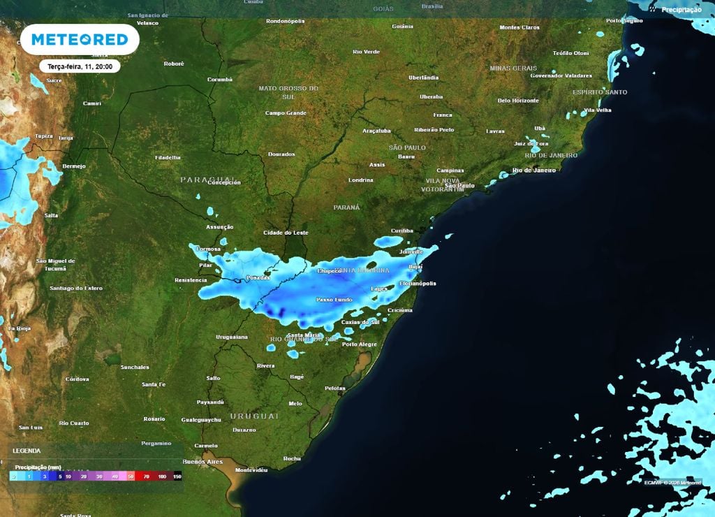 chuva forte e temporais Previsão de chuva a noite da terça-feira, 11 de agosto.