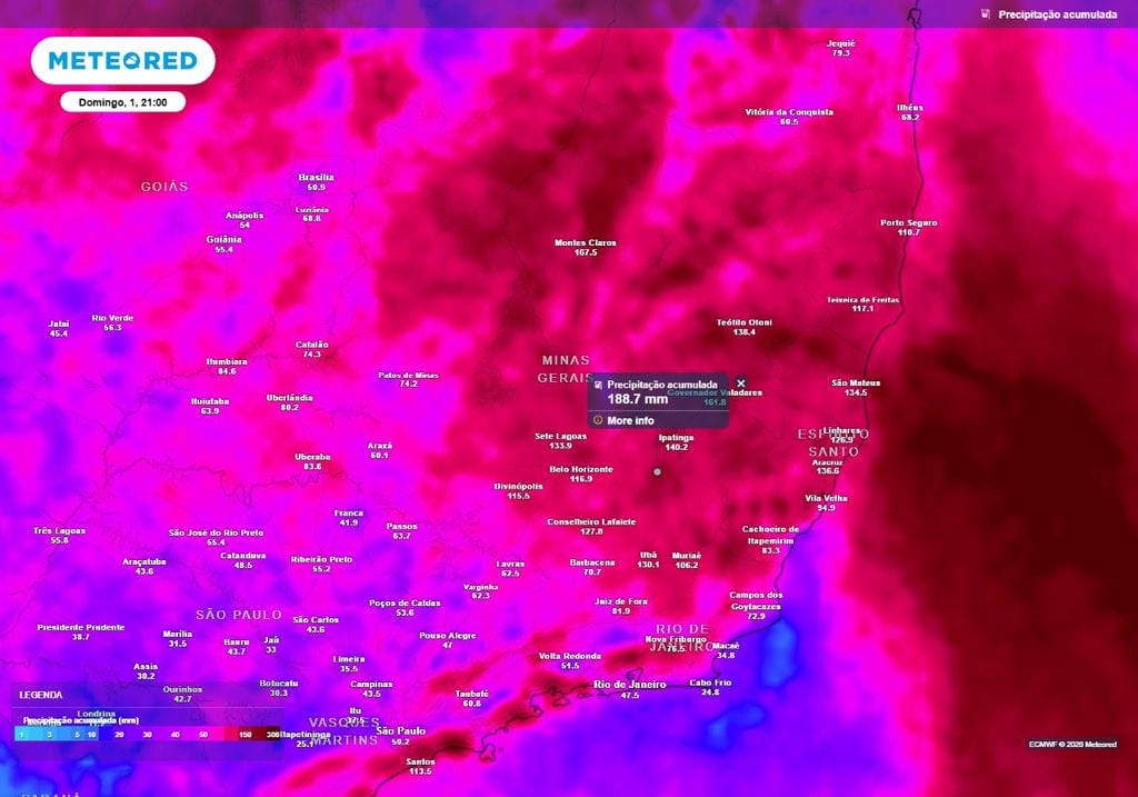 alerta Acumulado de precipitação até o domingo, 1, de março.