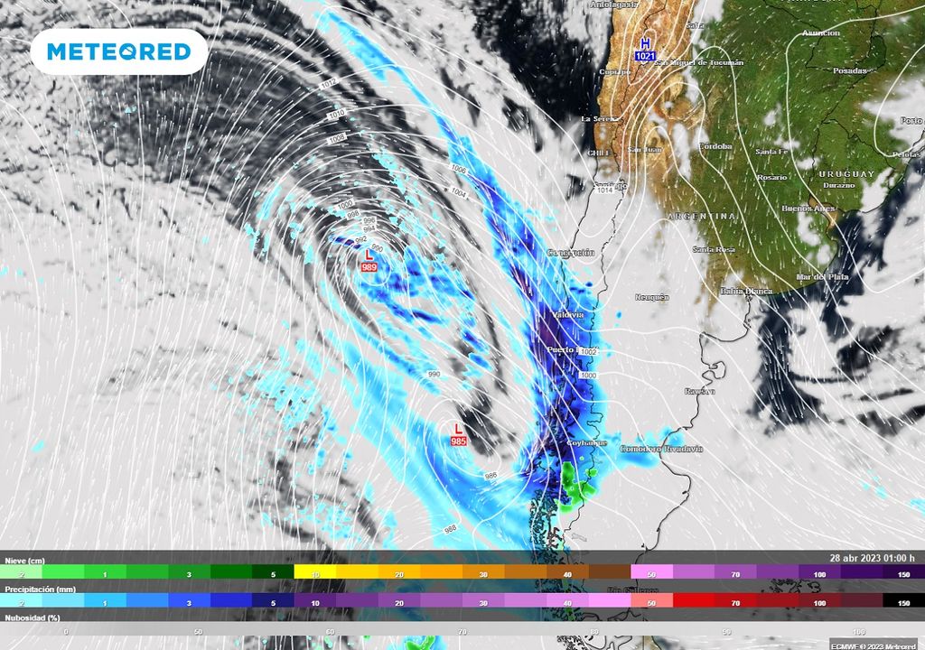 Sistema frontal; presión; precipitación; vientos; modelo ECMWF