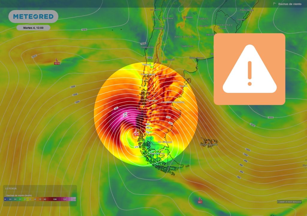 símbolo de alerta y mapa de viento