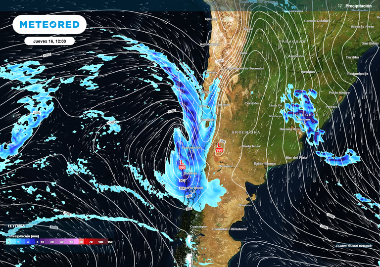 Temporal con r&iacute;o atmosf&eacute;rico azotar&aacute; a Chile centro-sur entre mi&eacute;rcoles y jueves 16: hasta 200 mm de lluvia en 48 horas