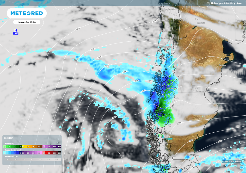 La presencia de la vaguada de altura y el paso de una onda corta por la zona austral, se encargarán de activar las precipitaciones entre miércoles y jueves de esta semana en esa parte del país.
