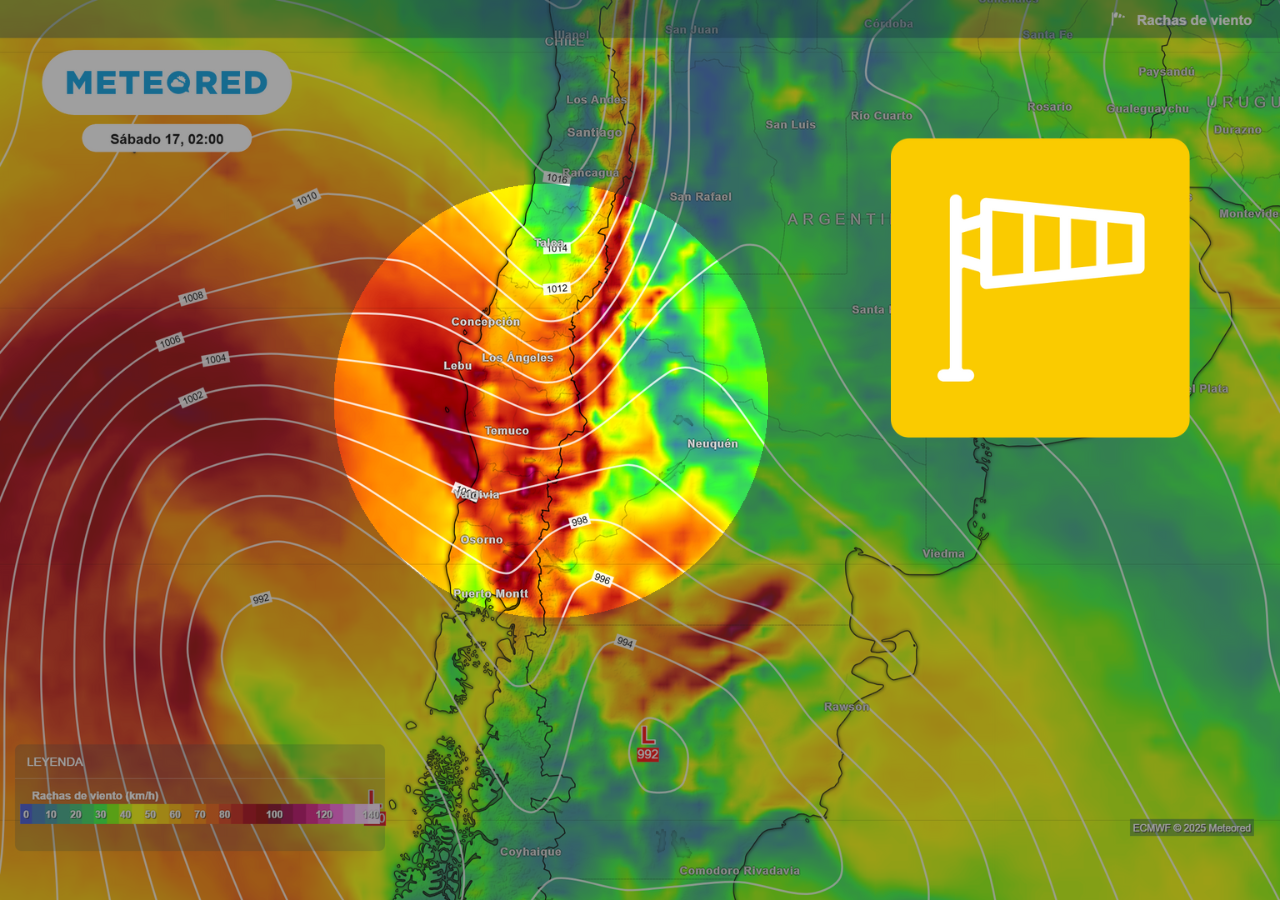 DMC anuncia temporal de viento para la zona sur y también ráfagas importantes en otros sectores como la cordillera de la zona central, para este viernes (16) y sábado (17).