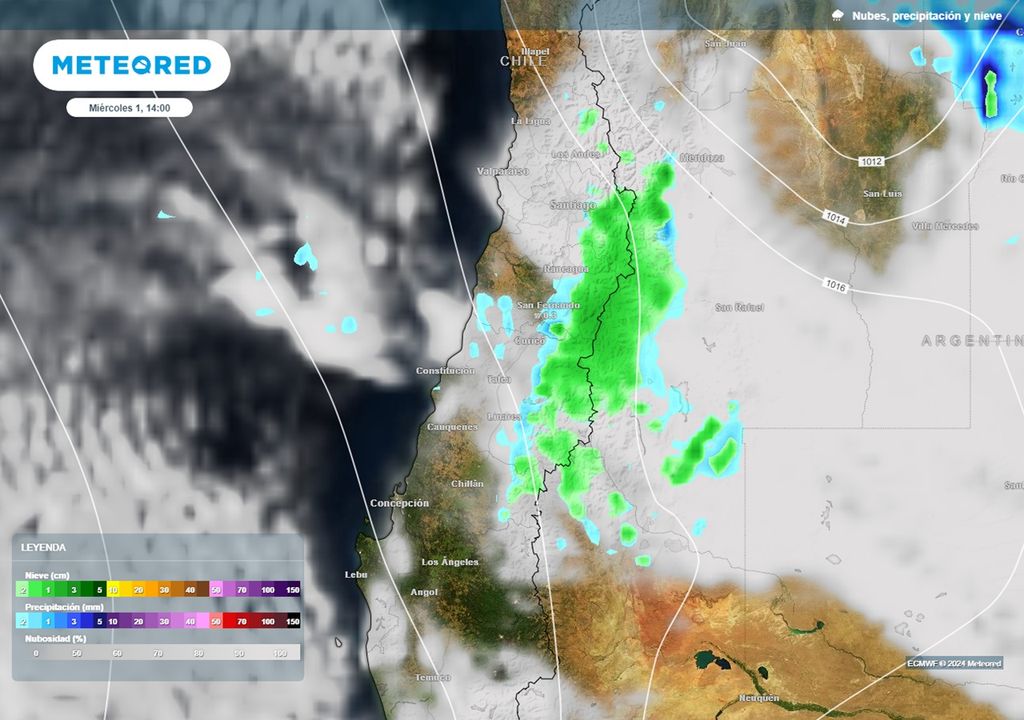 nieve y nubes previstas por el modelo del ECMWF nieve y nubes previstas por el modelo del ECMWF
