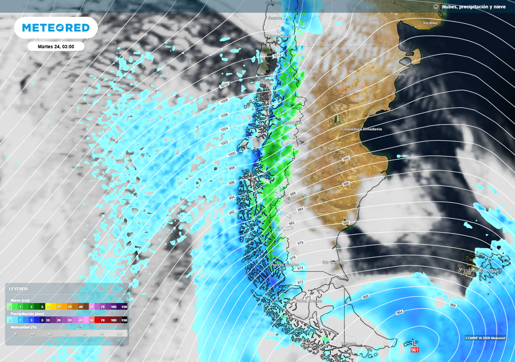 El descenso de las temperaturas se conjugará con la inestabilidad postfrontal para dejar chubascos de nieve sobre la Patagonia, a comienzos de la próxima semana.