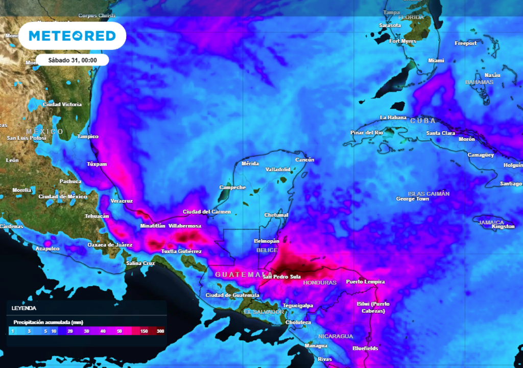 Pronóstico de lluvia acumulada para los próximos días en el sureste de México..