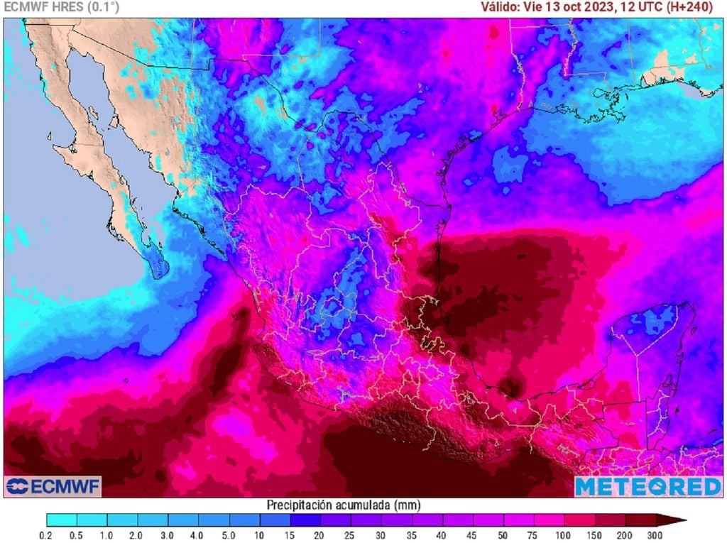 Modelo ECWMF - Acumulado de lluvias en milímetros Modelo ECWMF - Acumulado de lluvias en milímetros