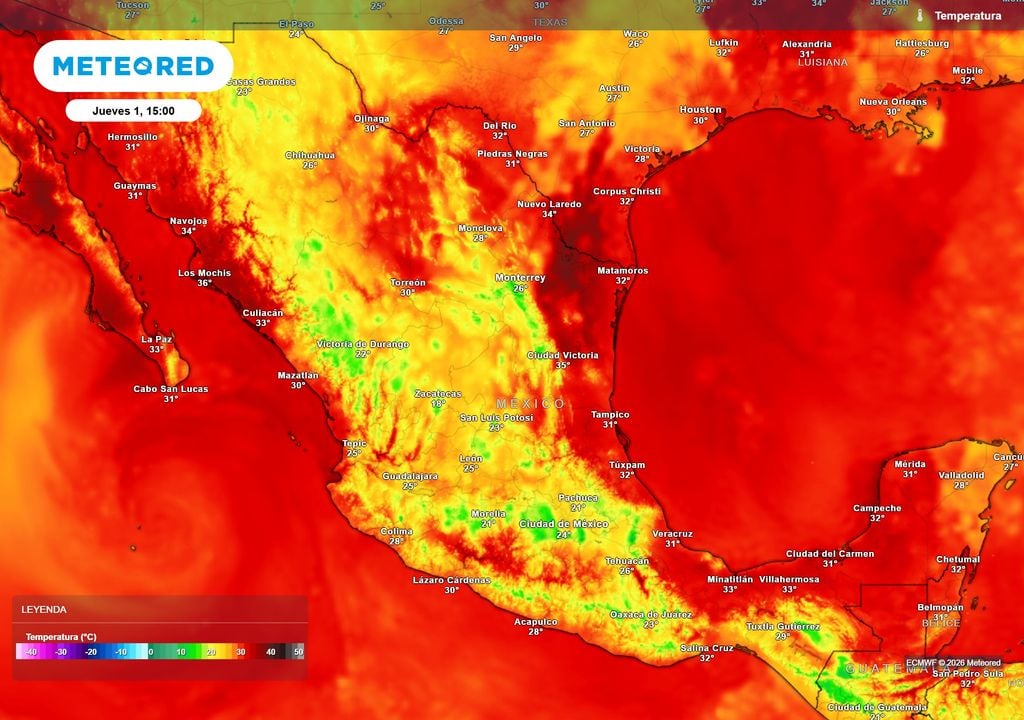 Las temperaturas disminuirán gracias a las lluvias previstas con máximas de 20-30 °C en promedio, estando los más caluroso en el noroeste, noreste, oriente y sureste >35 °C
