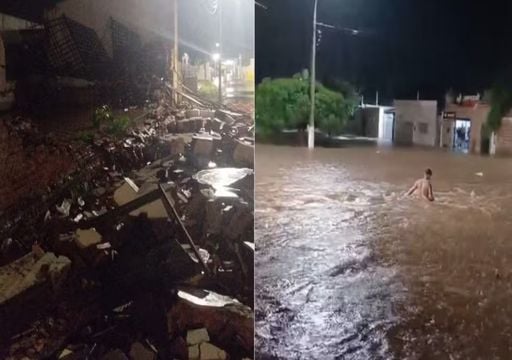 Temporal no RN derruba pr&eacute;dio em Ass&uacute;, mas recupera volume da barragem de Oiticica; veja imagens