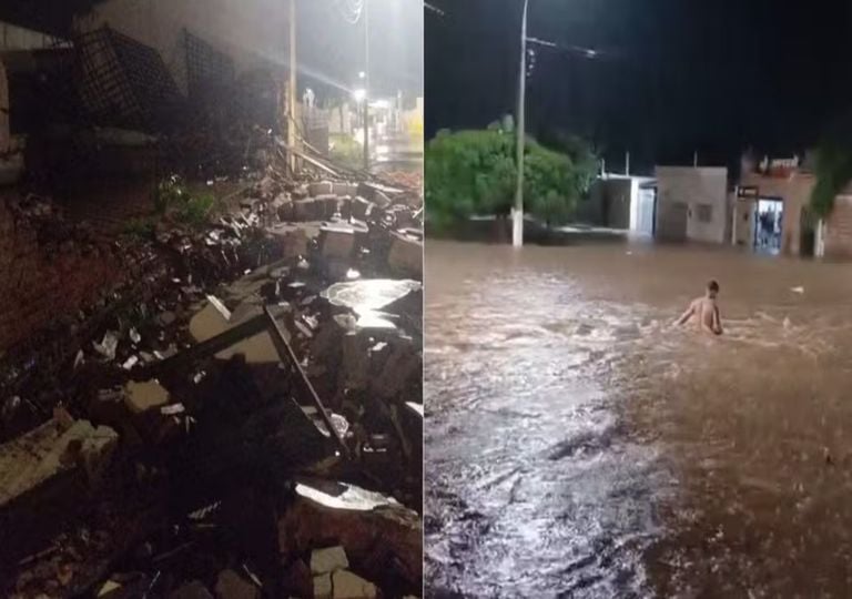 Temporal no RN derruba pr&eacute;dio em Ass&uacute;, mas recupera volume da barragem de Oiticica; veja imagens